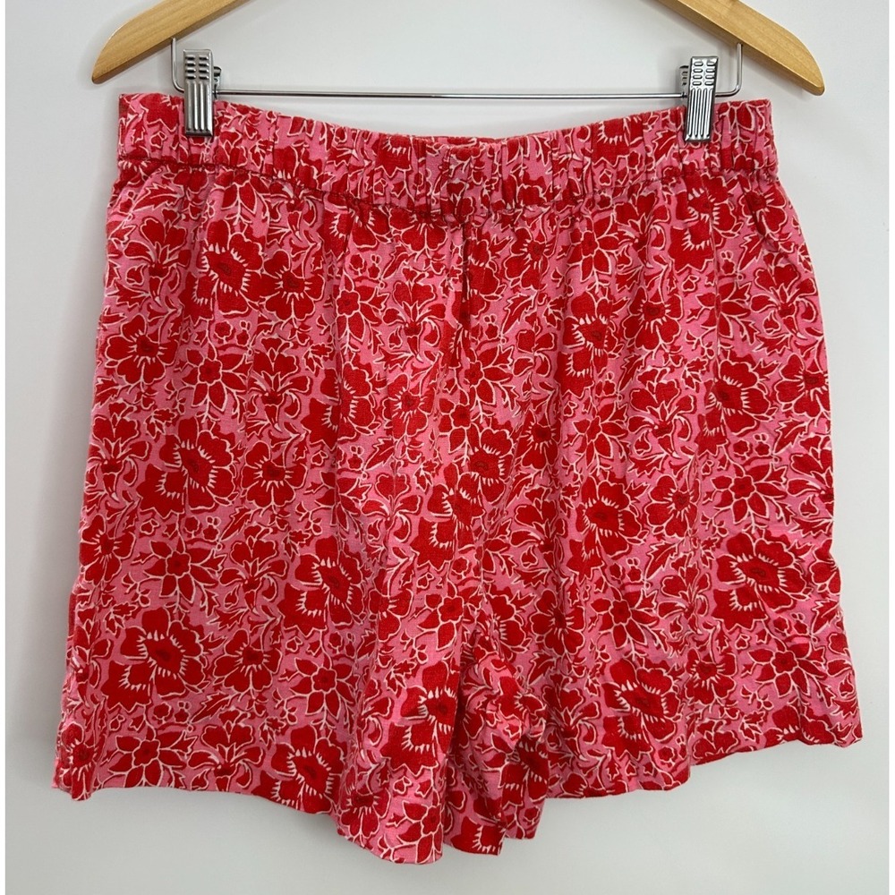 J.Crew Floral Linen Blend Elastic Back Shorts BY449 Red Pink Women's Size 12 - Picture 10 of 13